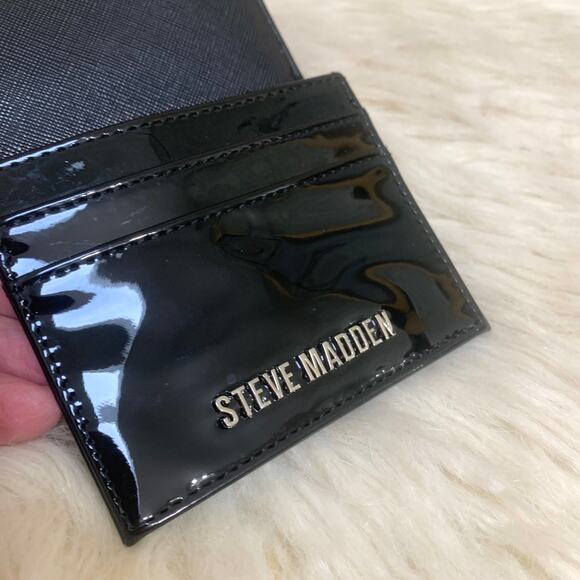 STEVE MADDEN Black Cross Grain Vegan Leather JADYN Bifold Wallet w/ ID Card Case - Picture 7 of 13